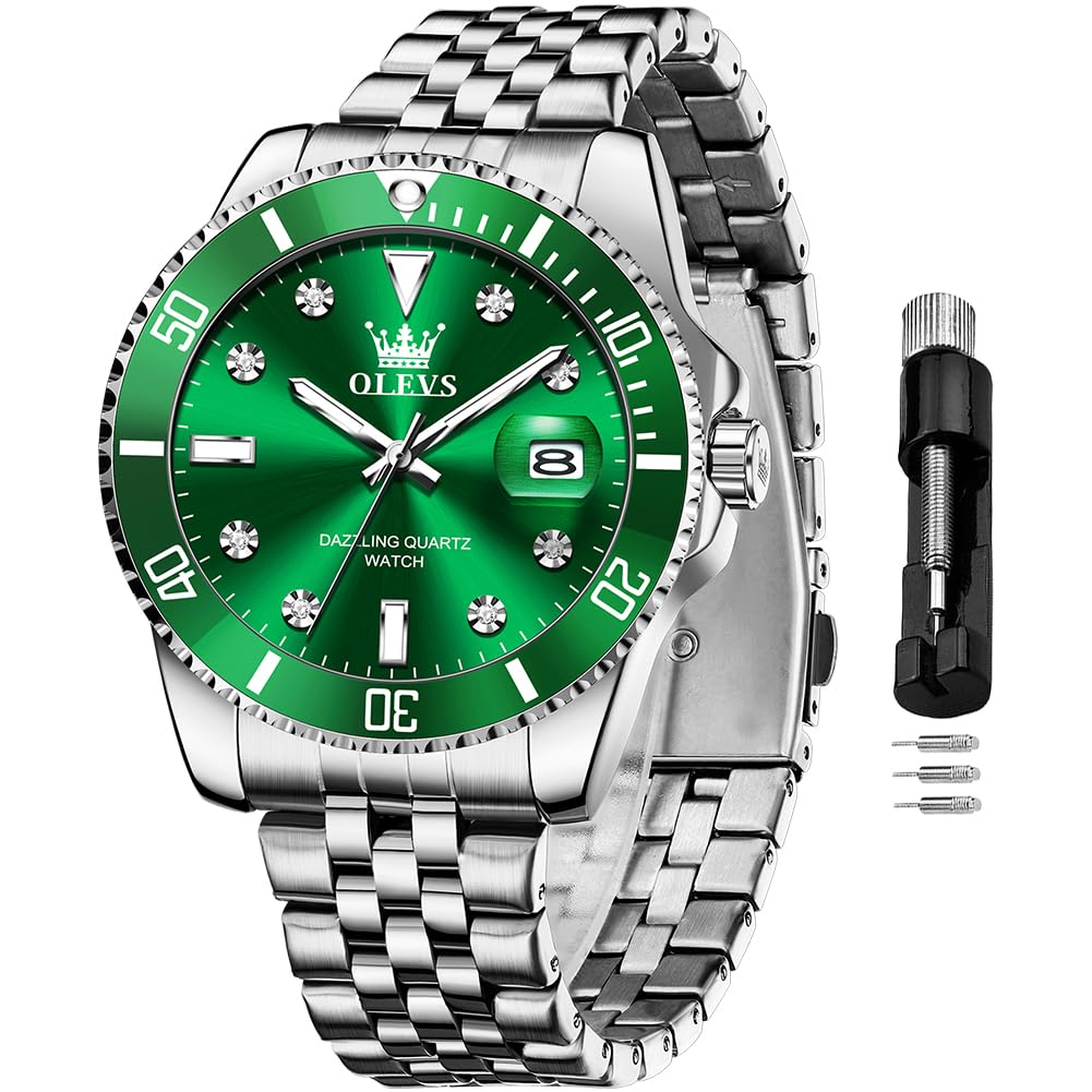 Relógio Masculino OLEVS Mostrador Verde, Aço Inox