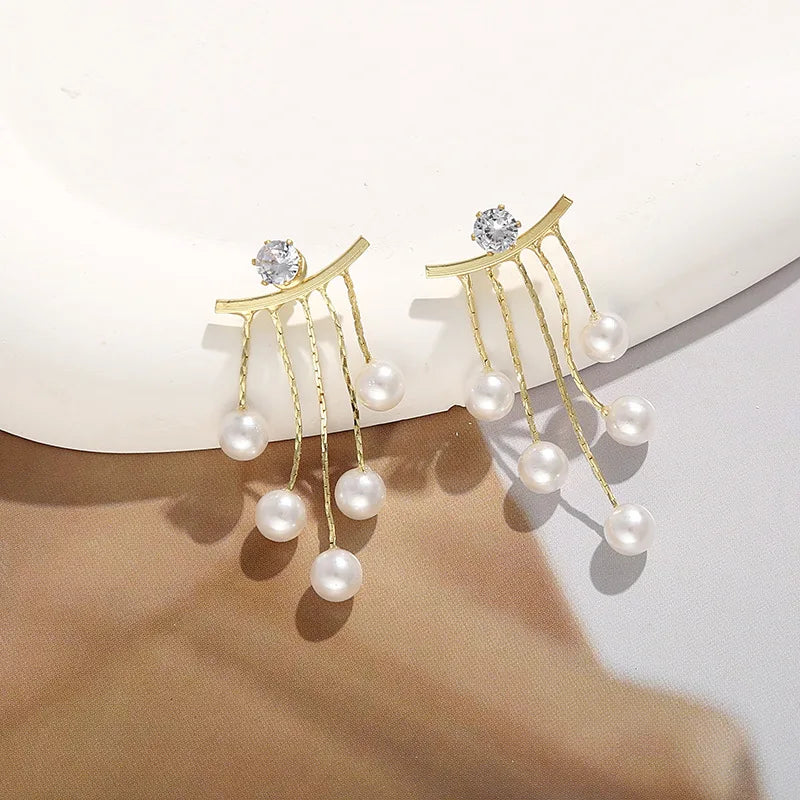 Pearl Tassel Earrings with 925 Silver Posts