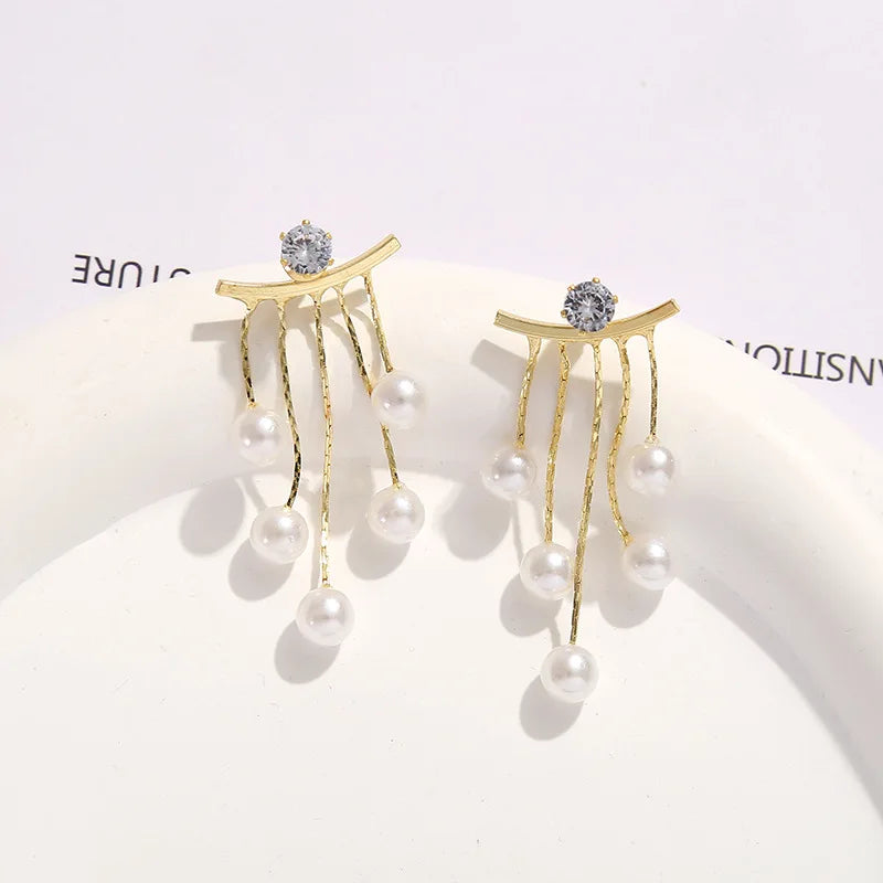 Pearl Tassel Earrings with 925 Silver Posts