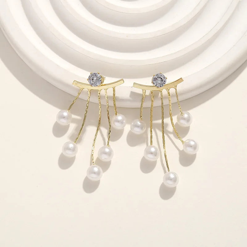Pearl Tassel Earrings with 925 Silver Posts