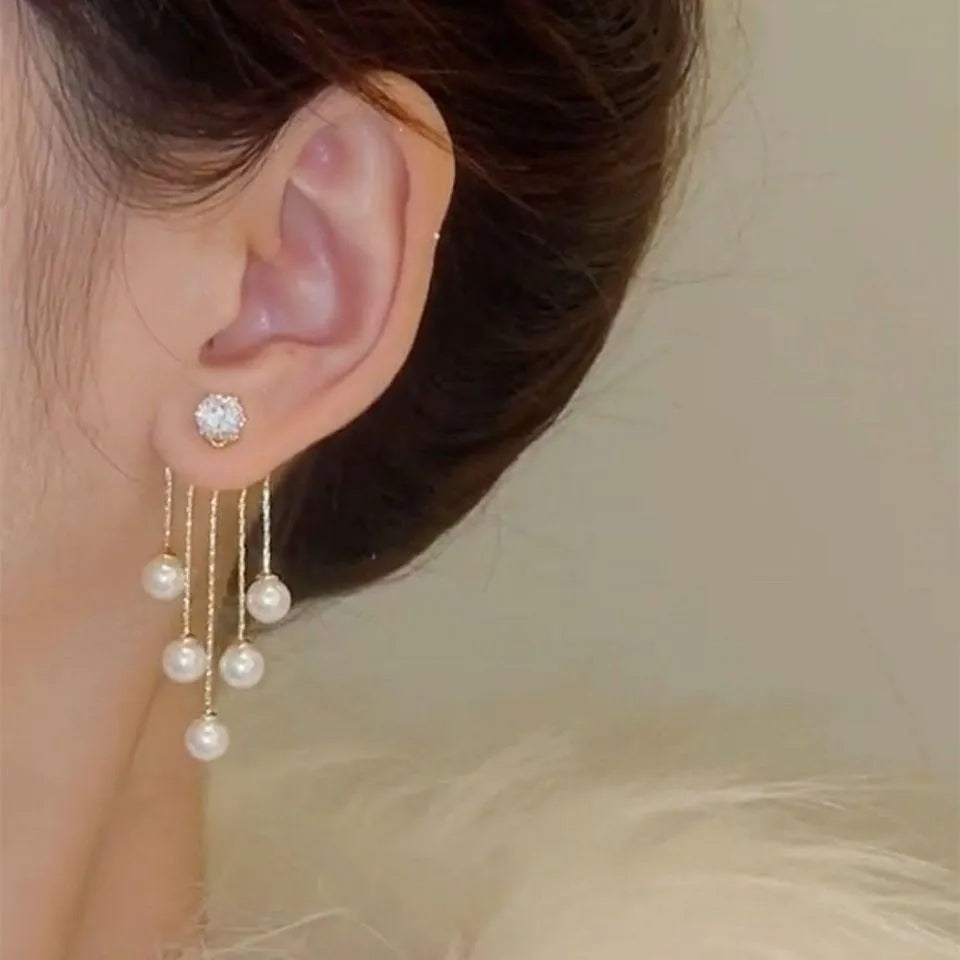 Pearl Tassel Earrings with 925 Silver Posts