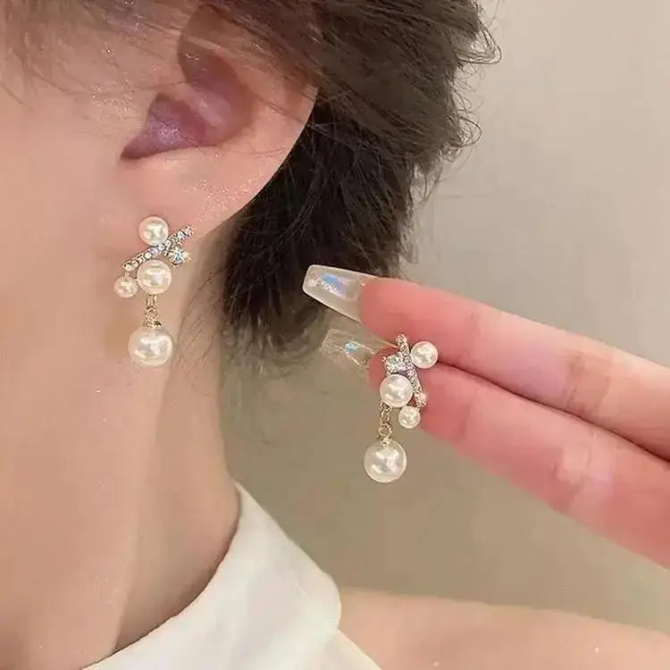 Pearl Tassel Earrings with 925 Silver Posts