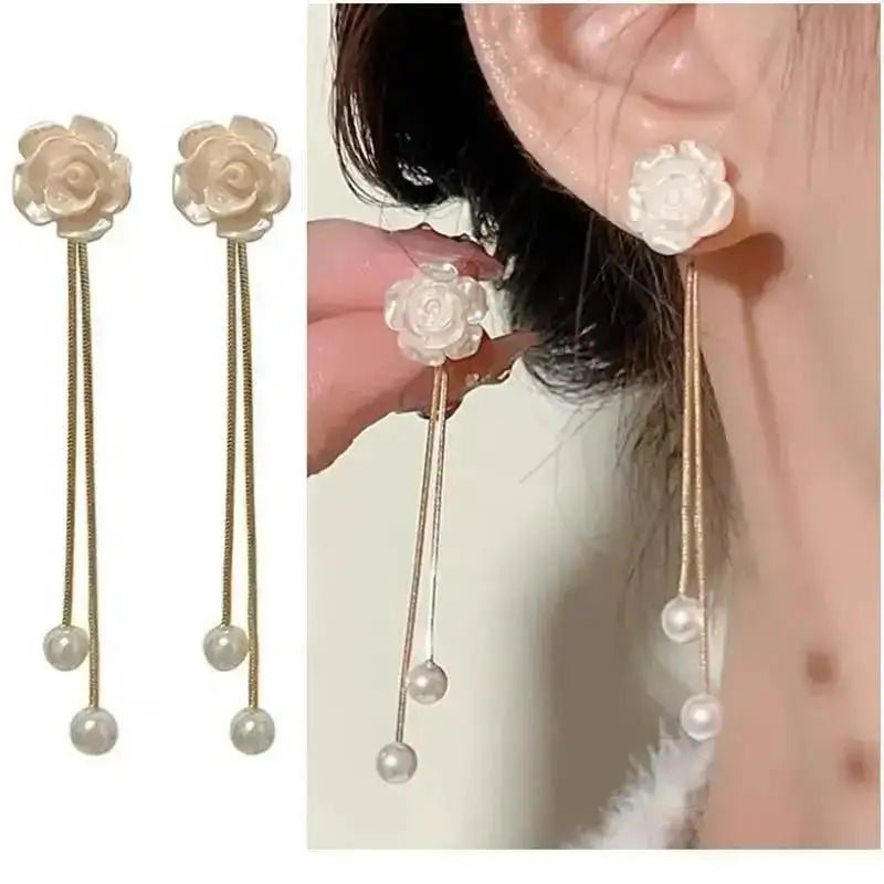Pearl Tassel Earrings with 925 Silver Posts