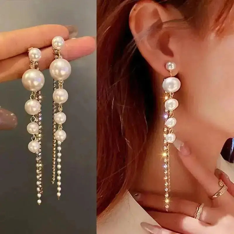 Pearl Tassel Earrings with 925 Silver Posts