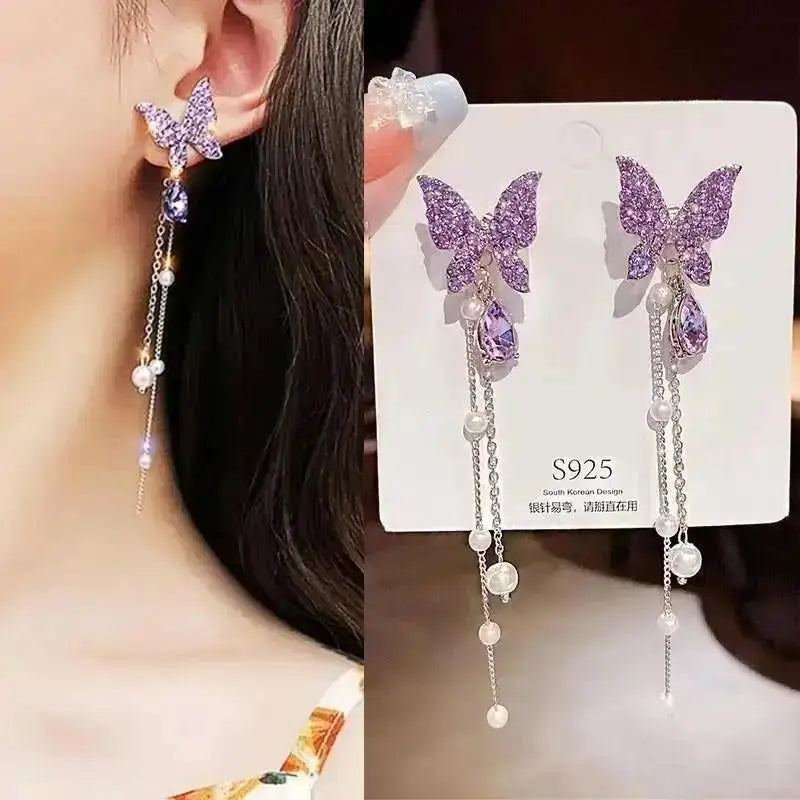 Pearl Tassel Earrings with 925 Silver Posts