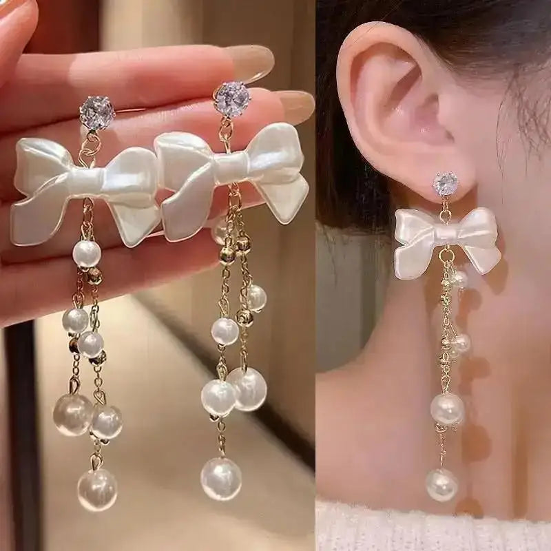 Pearl Tassel Earrings with 925 Silver Posts
