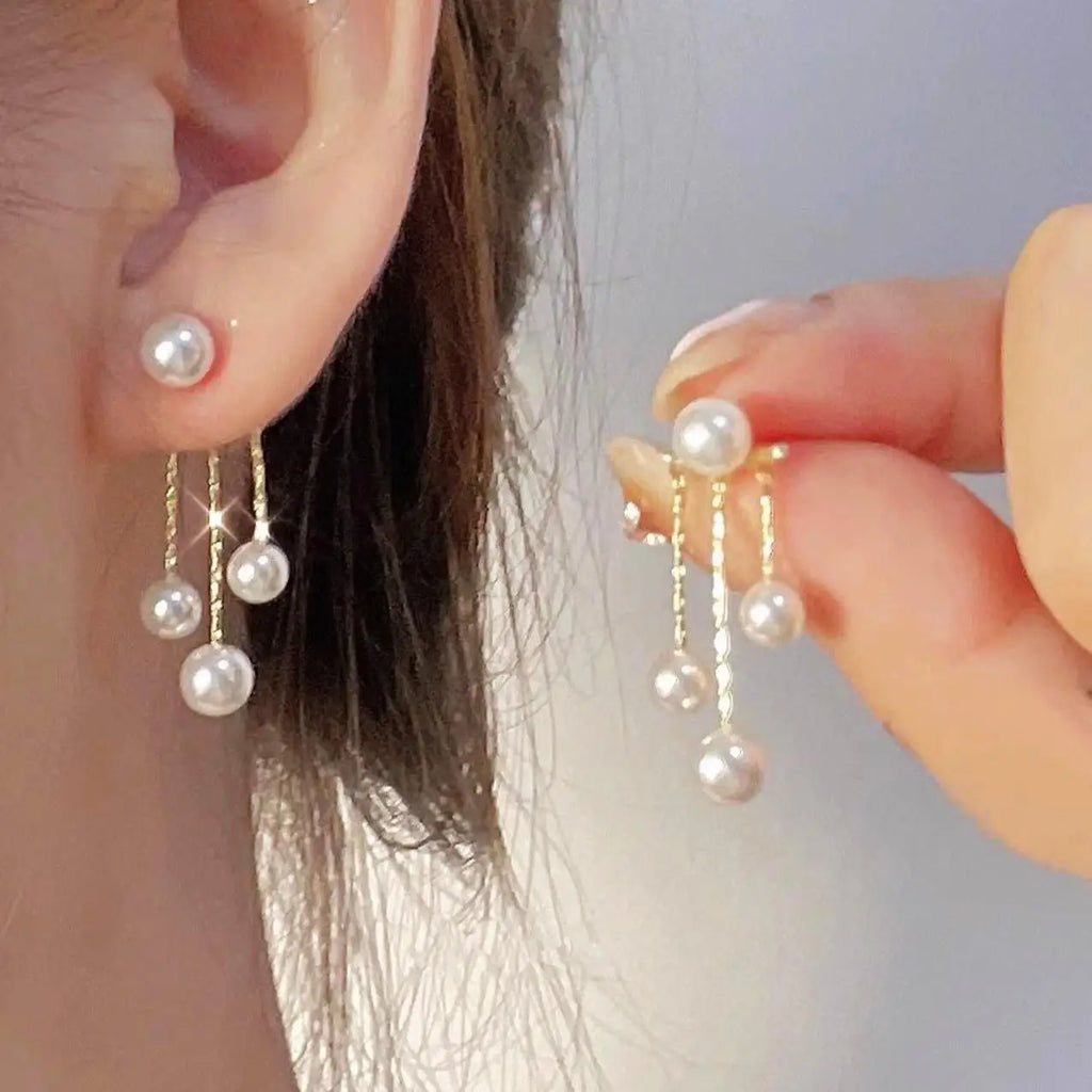 Pearl Tassel Earrings with 925 Silver Posts