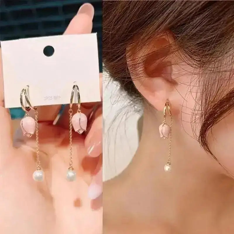 Pearl Tassel Earrings with 925 Silver Posts