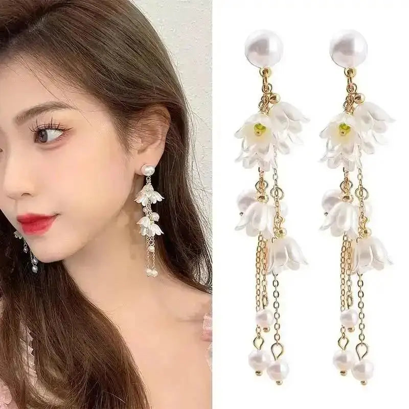 Pearl Tassel Earrings with 925 Silver Posts