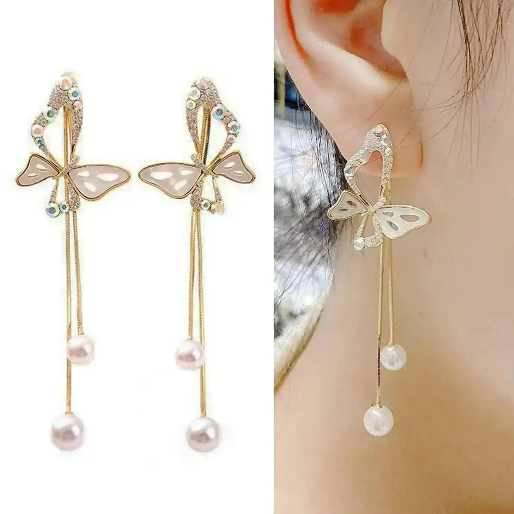 Pearl Tassel Earrings with 925 Silver Posts