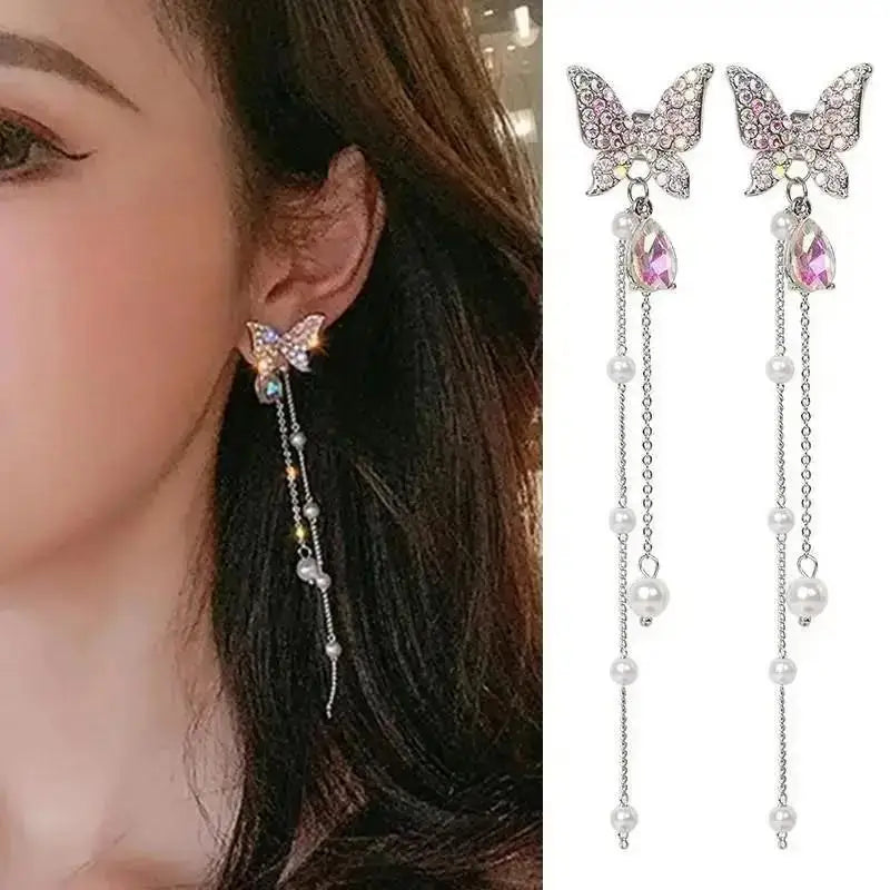 Pearl Tassel Earrings with 925 Silver Posts