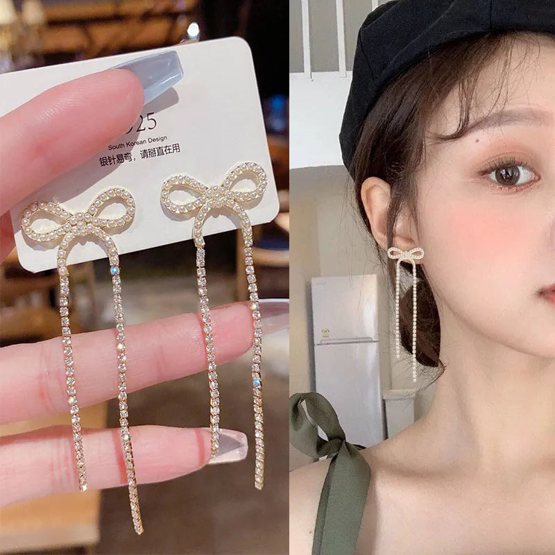Pearl Tassel Earrings with 925 Silver Posts