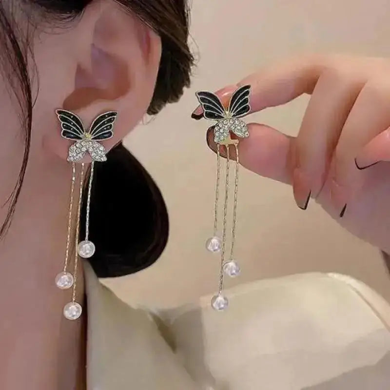Pearl Tassel Earrings with 925 Silver Posts