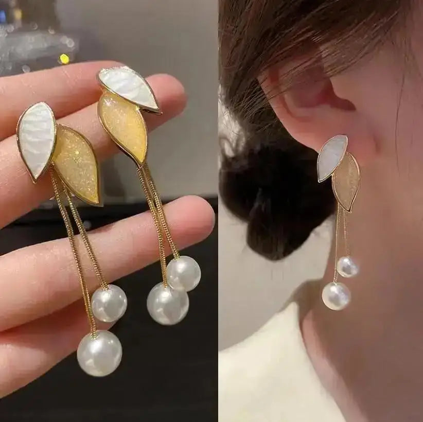 Pearl Tassel Earrings with 925 Silver Posts