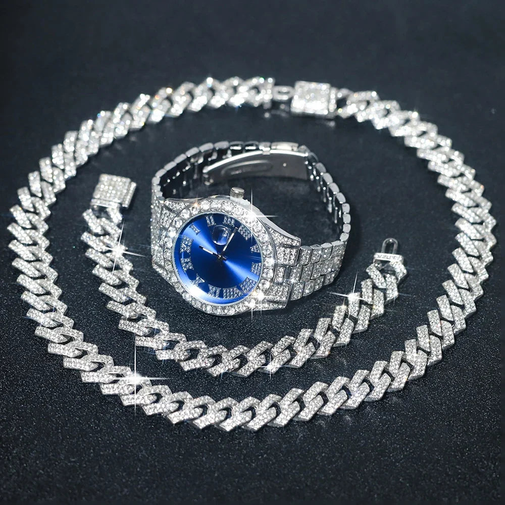 Conjunto de Relógio Masculino Prateado