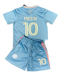 Conjunto Infantil Camisa de Futebol Lionel Messi Miami Azul