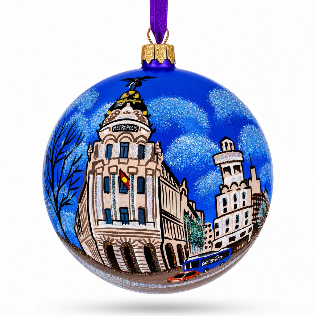 Enfeite de Natal de Vidro Gran Via, Madri, Espanha – 10 cm