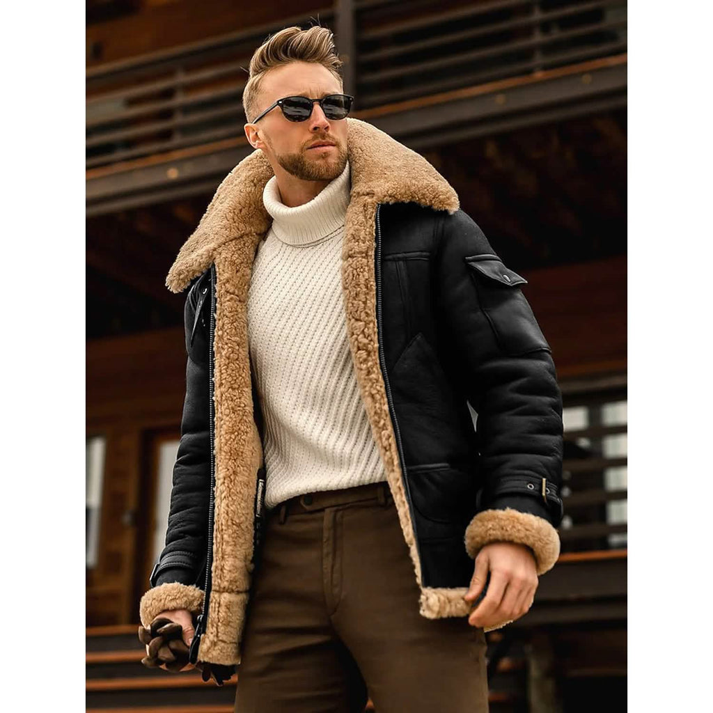 Jaqueta Masculina de Inverno Estilo Shearling
