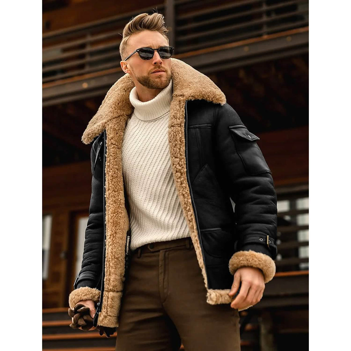 Jaqueta Masculina de Inverno Estilo Shearling