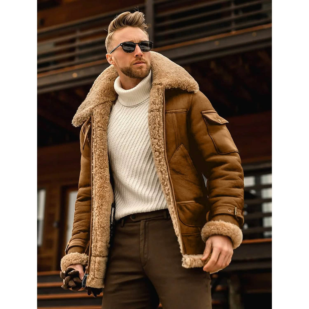 Jaqueta Masculina de Inverno Estilo Shearling