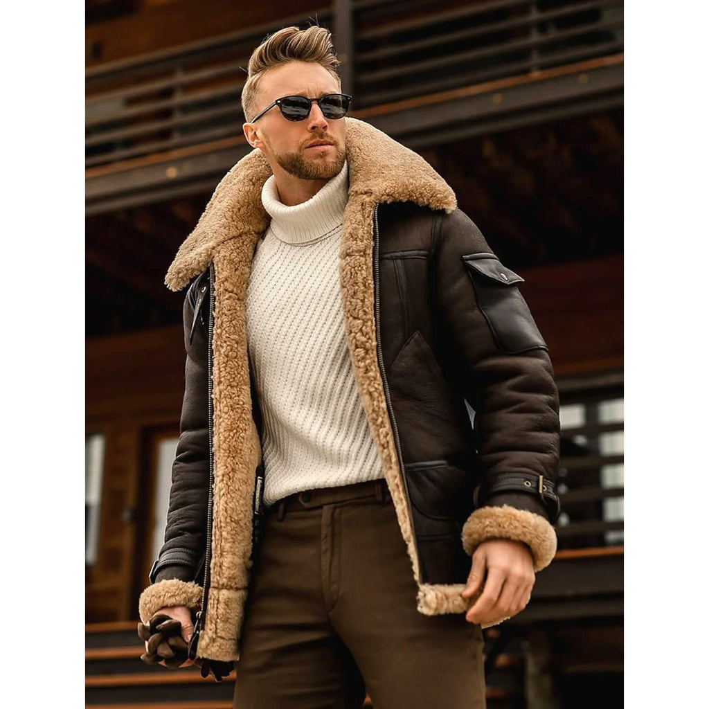 Jaqueta Masculina de Inverno Estilo Shearling