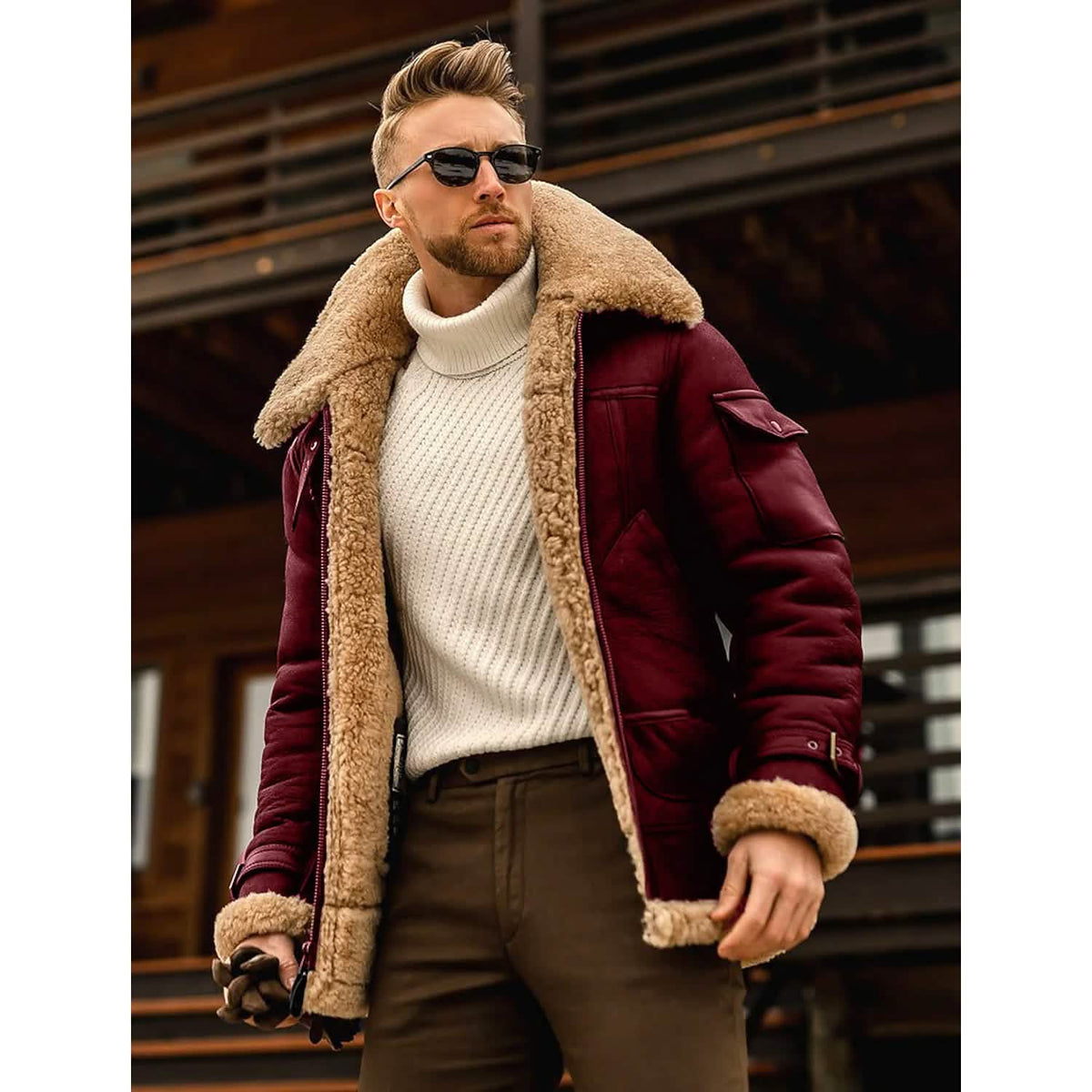 Jaqueta Masculina de Inverno Estilo Shearling