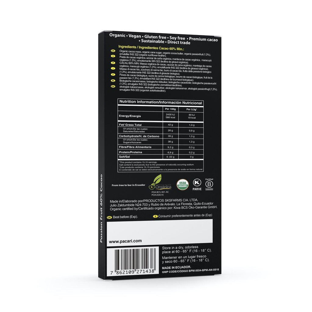 Pacari Passion Fruit Organic Dark Chocolate Bar
