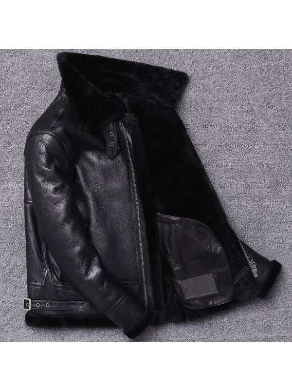 Jaqueta Masculina de Pele de Carneiro para o Inverno