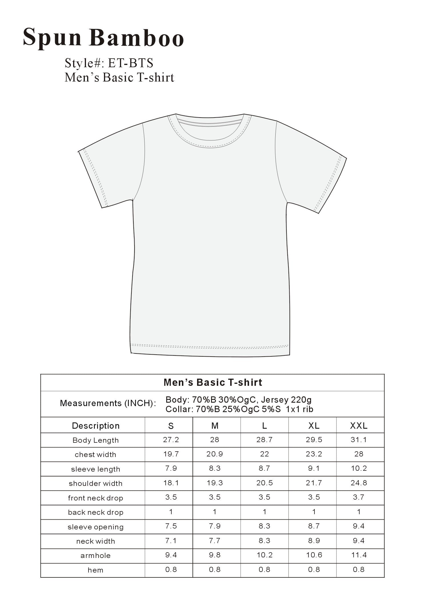Camiseta Masculina em Viscose de Bambu/Algodão Orgânico